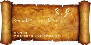 Korpás Jolán névjegykártya